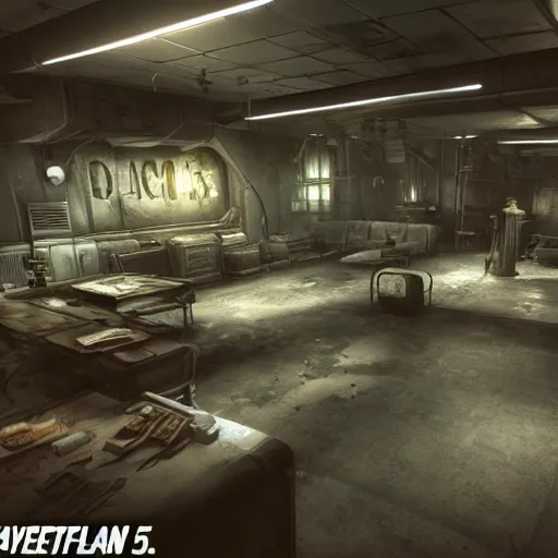 Image similar to fallout concept art vault - tec interior render grim realistic lighting unreal engine 5