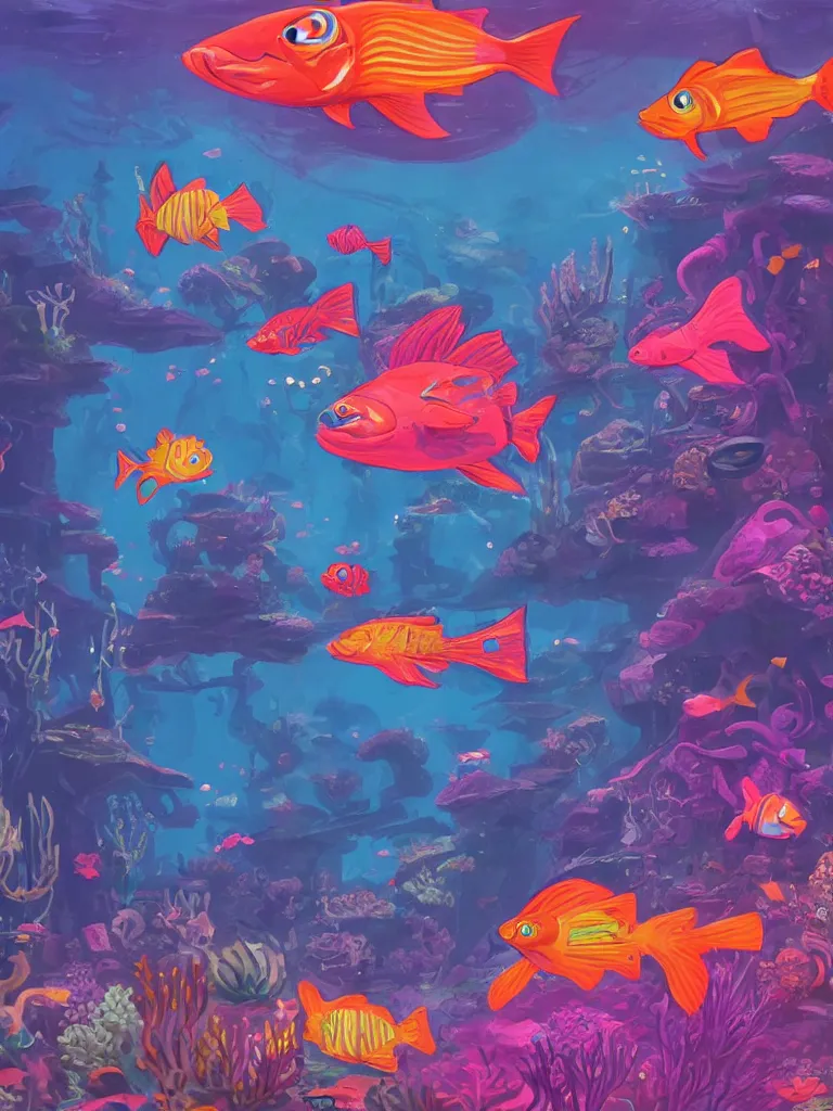 Image similar to neon fish under water by disney concept artists, blunt borders, rule of thirds