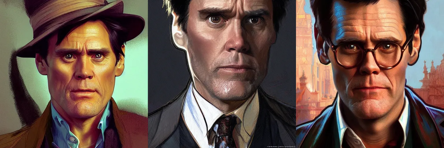 Prompt: portrait of Jim Carrey as a detective, highly detailed, digital painting, artstation, concept art, sharp focus, illustration, art by artgerm and greg rutkowski and alphonse mucha