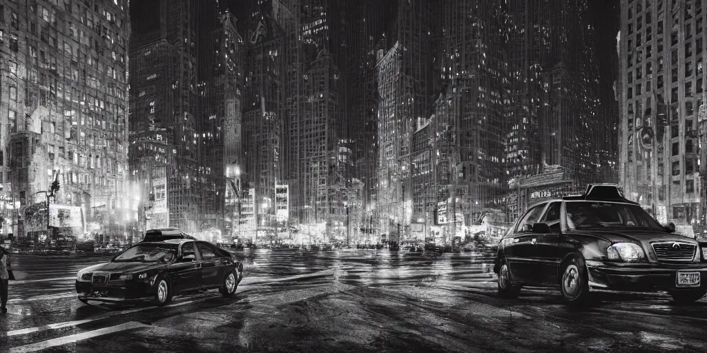 Image similar to taxi through the streets of chicago, night time, dramatic lighting, german expresionism, noir film, character sheet, fine details, concept design, high contrast, anthrophomorfic animals, kim jung gi, greg rutkowski, trending on artstation, 8 k, full body, turnaround, front view, back view, ultra wide angle