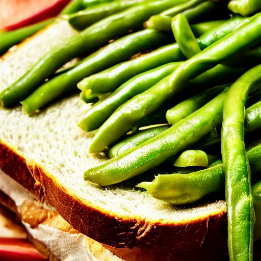 Prompt: a photo of a sandwich of green beans, professional, studio, 4 k