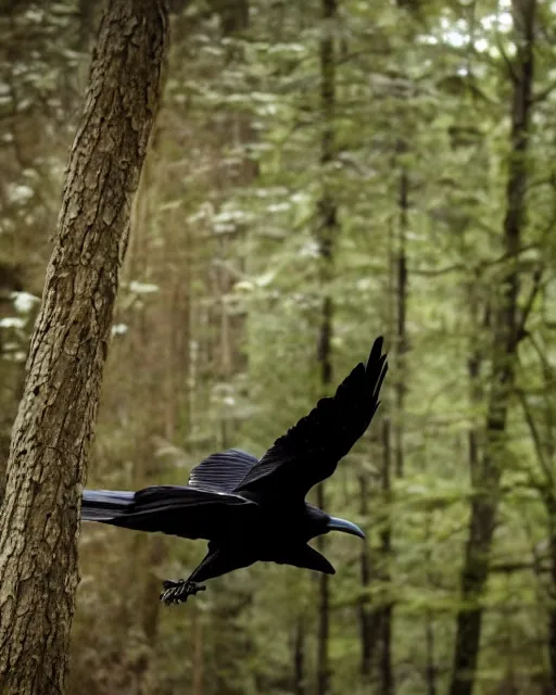 Image similar to a flying crow in a forest. hyper realistic and anamorphic 2 0 1 0 s movie still of giovanni falcone, by paolo sorrentino, leica sl 2 3 0 mm, beautiful color, high quality, high textured, lens flare, refined face