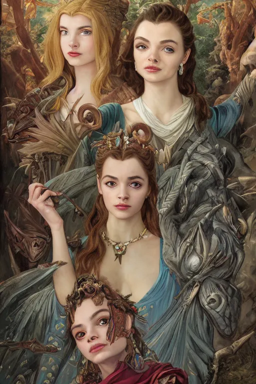 Prompt: A fantasy comic book style portrait painting of Jodie Comer, Anya Taylor-Joy, Joey King, as an Atlantean Reptilian Warrior, François Boucher, Oil Painting, Mystical Valkyrie, unreal 5, DAZ, hyperrealistic, octane render, Regal, Refined, Detailed Digital Art, RPG portrait, William-Adolphe Bouguereau, Michael Cheval, Walt Disney (1937), Steampunk, dynamic lighting, Highly Detailed, Cinematic Lighting, Unreal Engine, 8k, HD