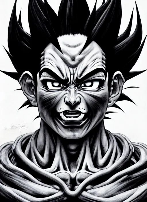 Image similar to a dream portrait of goku as god of the death, black & white, melting, webbing, 8 k, by tristan eaton, stanley artgerm, tom bagshaw, greg rutkowski, carne griffiths, ayami kojima, beksinski, giger, trending on deviantart, face enhance, hyper detailed, minimalist, horror, alien