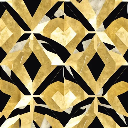 Image similar to Art Deco Geometric pattern, gold, white marble, high resolution, black marble