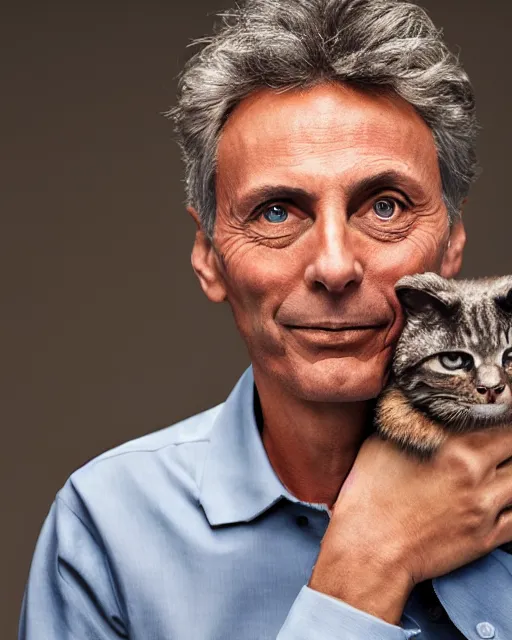 Prompt: Mauricio Macri in Cat's movie, Makeup and prosthetics designed by Rick Baker, Hyperreal, Head Shots Photographed in the Style of Annie Leibovitz, Studio Lighting