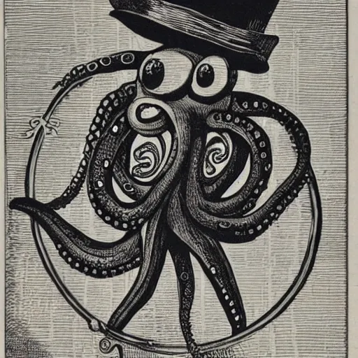 Prompt: an octopus with a top hat riding a unicycle