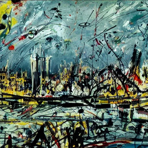 Prompt: a painting of london by jackson pollock.