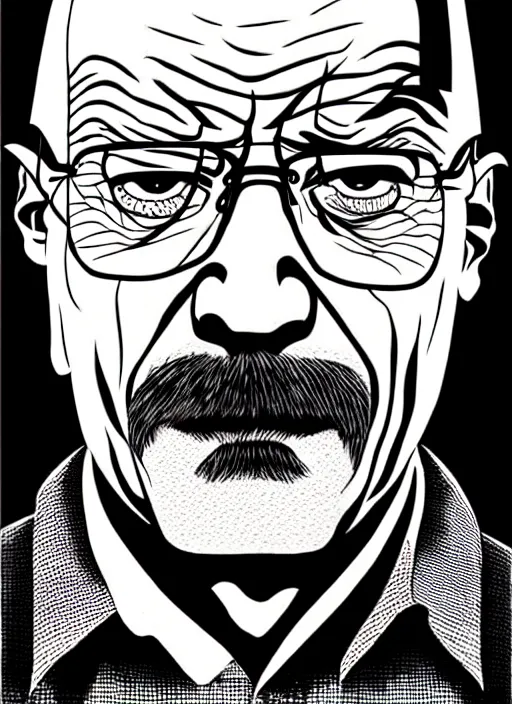 Prompt: junji ito style portrait of walter white, intricate, highly detailed, illustration, art by junji ito, junji ito