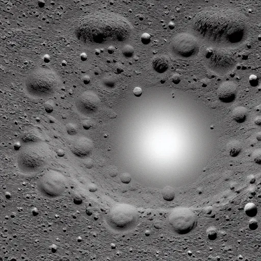 Prompt: a landscape on the moon with many craters, barren moon landscape, a broken moon lander, in a big crater at the center there is a beautiful flowering garden, 8 k, lowbrow in the style of roger dean and martin johnson heade,