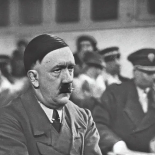 Image similar to adolf hitler in nuremberg trials, canon 3 5 mm photography