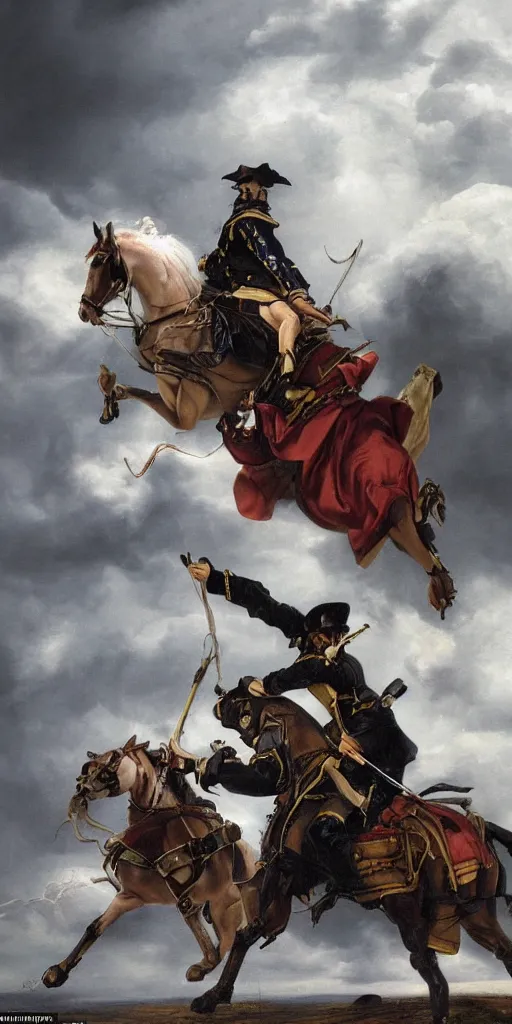 Prompt: spanish police arresting donquixote during a stormcloud with dramatic airbrushed clouds over photography realistic masterpiece