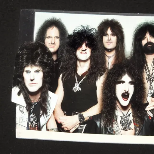 Prompt: 1 9 8 0 s hair metal band promo photo, fine detailed, photorealistic, portrait