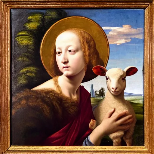 Image similar to Renaissance painting portrait of a a lamb