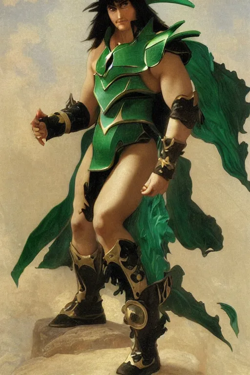 Image similar to Dragon Shiryū from Saint Seiya with his green armor by William Adolphe Bouguereau