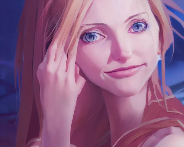 Prompt: full body portrait character concept art, oil painting anime key visual of cameron diaz with scarlet hair, studio lighting delicate features finely detailed perfect face directed gaze, at an ancient city, gapmoe yandere grimdark, trending on pixiv fanbox, painted by greg rutkowski makoto shinkai takashi takeuchi studio ghibli