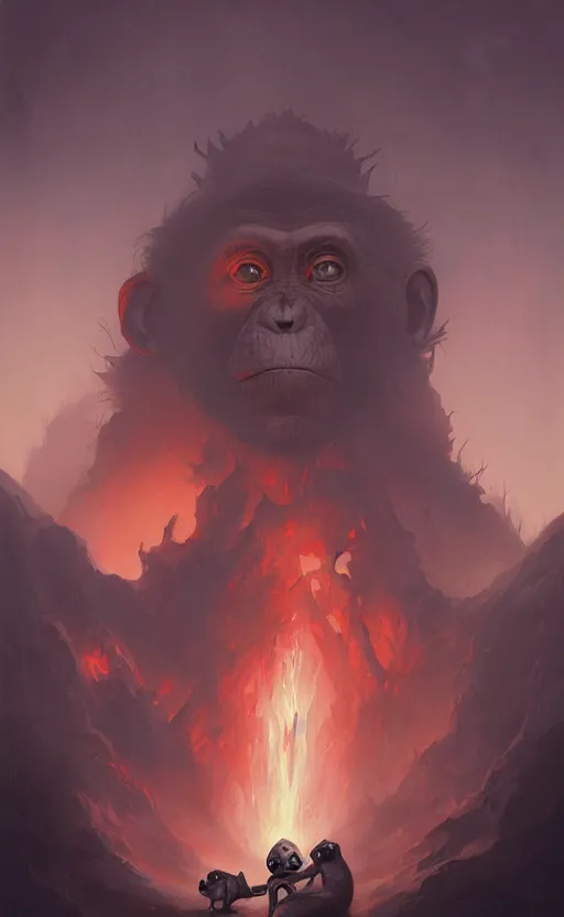 Image similar to chimpanse at the entrance of hell by peter mohrbacher