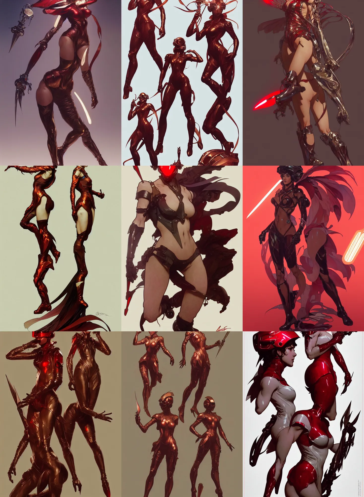 Prompt: a full body character design by artgerm, cushart krenz, greg rutkowski and alphonse mucha. sci - fi dagger. red tape project show attctive showgirl!! full body with helmet!! sharp edge. ultra clear detailed. contour light effect!! 8 k. stage light. ultra detailed, elegant, intricate, octane render.