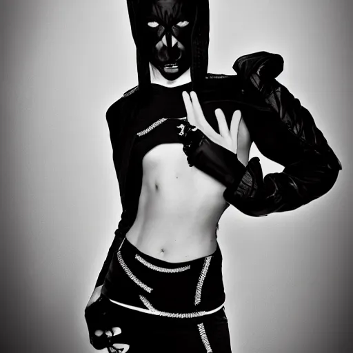 Image similar to zeff black and white photoshoot die antwoord ninja