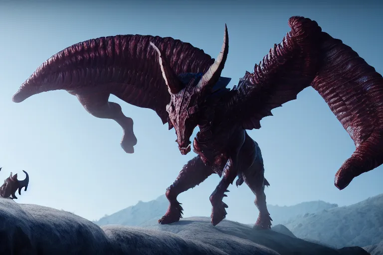 Image similar to scaled mythical creatures thread the humankind. kaizu, highlight scen of movie, high quality, highly detailed 8 k, unreal engine 5, artstation