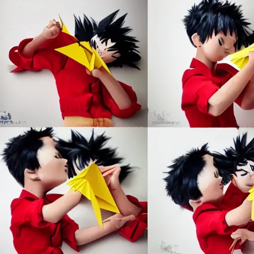 Prompt: photography luffy making origami of luffy - n 4