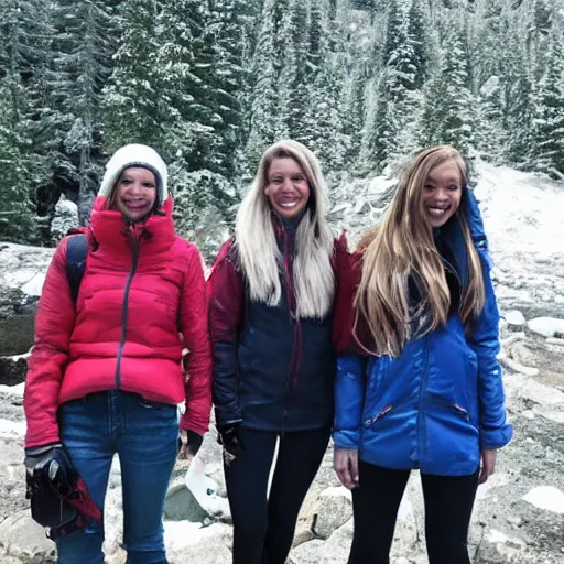 Prompt: pretty canadian girls standing in the mountains