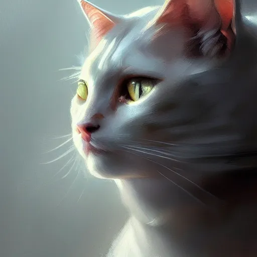 Image similar to humanoid cat feline hybrid, concept art oil painting, portrait ethereal by jama jurabaev, greg rutkowski extremely detailed, brush hard, artstation, soft light