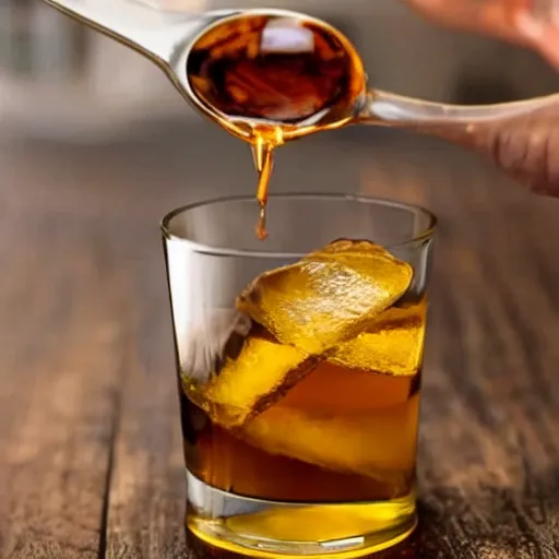 Prompt: a spoon in a glass of whiskey