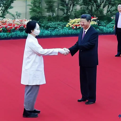 Prompt: xi jinping shaking hands with tsai ing - wen