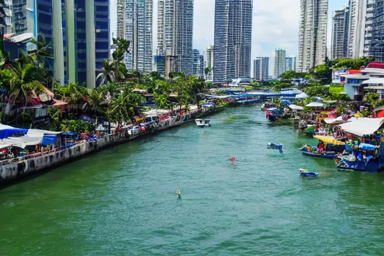 Image similar to photo of a very clean pasig river in the philippines with crystal clear blue water like boracay, high definition, tourism media