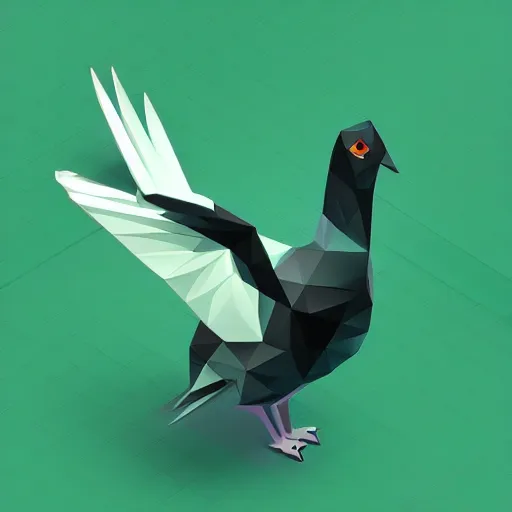 Image similar to isometric, vector, low poly, cgsociety, a green dove, black background, volumetric lighting, digital art