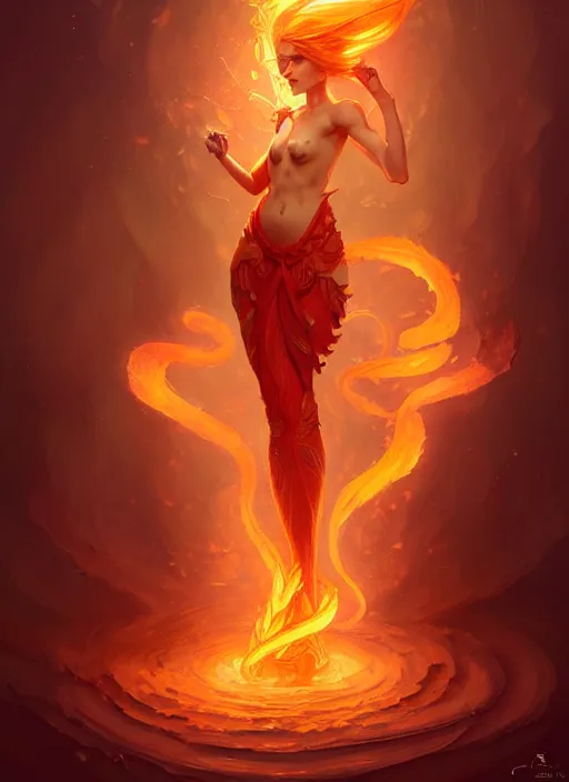 Image similar to a cute fire elemental, with fingers and hair turning into flames, fantasy, intricate, elegant, highly detailed, digital painting, artstation, concept art, wallpaper, smooth, sharp focus, illustration, art by artgerm and greg rutkowski and alphonse mucha