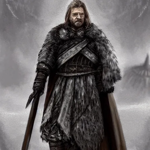 Image similar to concept art of ned stark as a dark souls boss