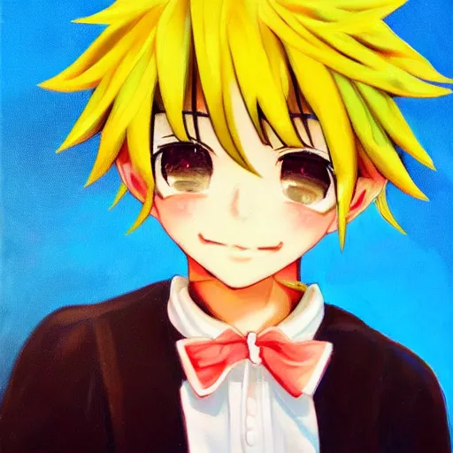 Prompt: oil painting of cute kagamine len, by ixima