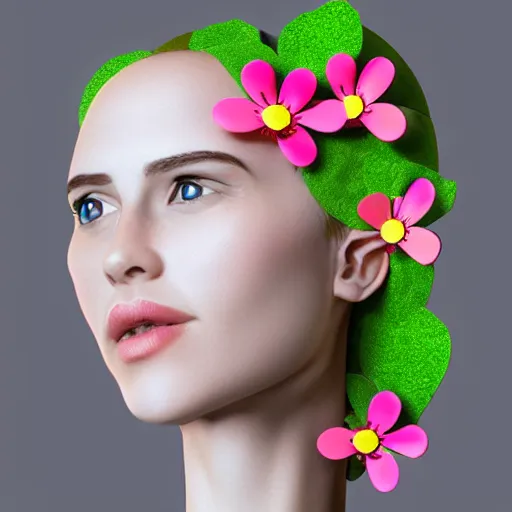 Prompt: female robot face with flower antennas