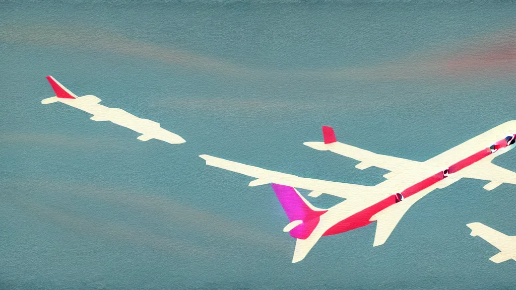 Image similar to airplane over narita airport, a collage painting, in the style of wes anderson, lola dupre, david hockney, isolated on negative space background dark monochrome neon spraypaint accents volumetric octane render