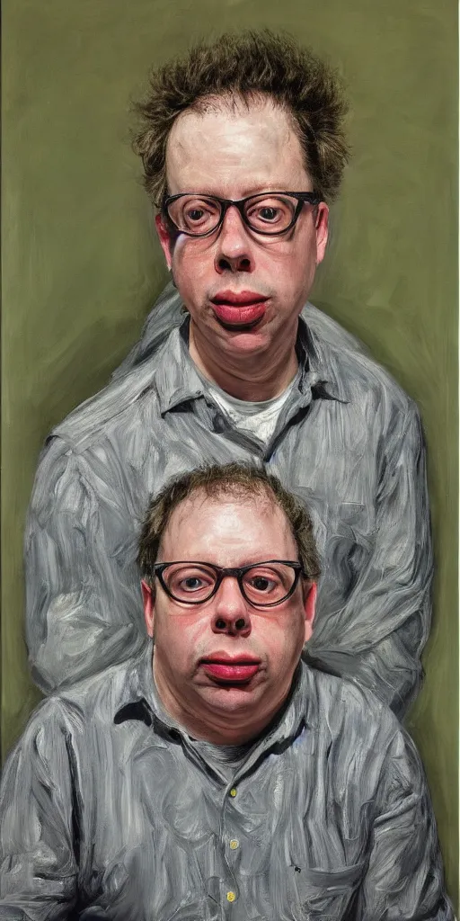 Prompt: high quality high detail painting of todd solondz portrait by lucian freud and francis bacon, hd, photorealistic lighting