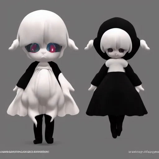 Prompt: cute fumo plush of a cursed floating blob of dark ichor vaguely in the shape of a cute girl, amorphous, inky blackness, black and white, horror, vray