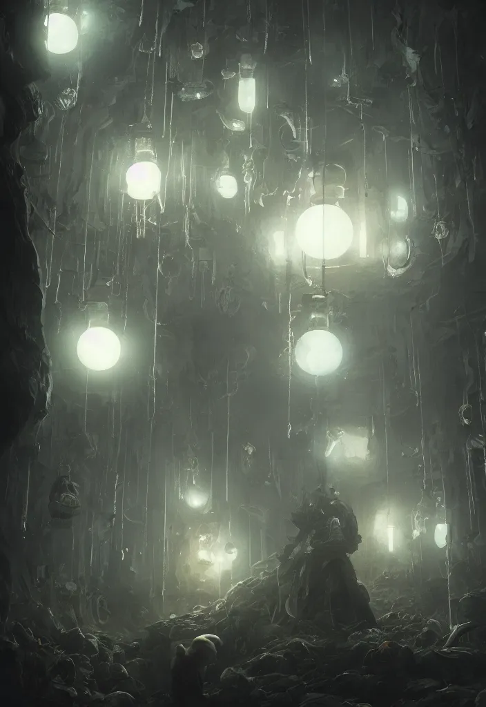 Image similar to a tiny worlds inside inside light bulbs by greg rutkowski, sung choi, mitchell mohrhauser, maciej kuciara, johnson ting, maxim verehin, peter konig, bloodborne, 8 k photorealistic, cinematic lighting, hd, high details, dramatic, dark atmosphere, trending on artstation