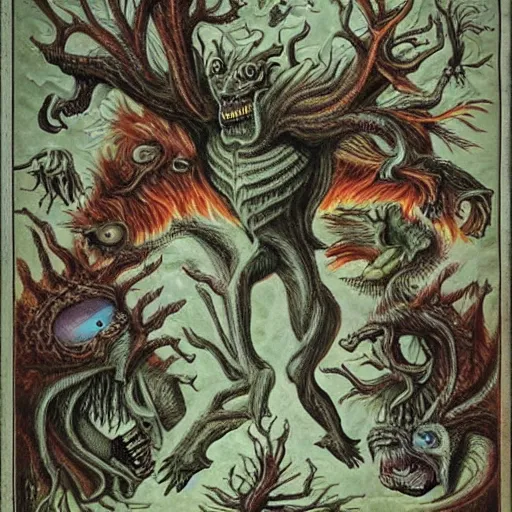 Image similar to bizarre bestiary of repressed unconscious emotional monsters and creatures