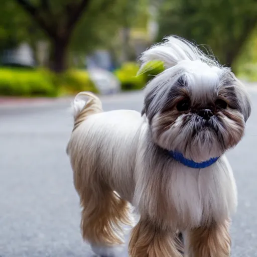 Prompt: Shih Tzu riding a bycicle