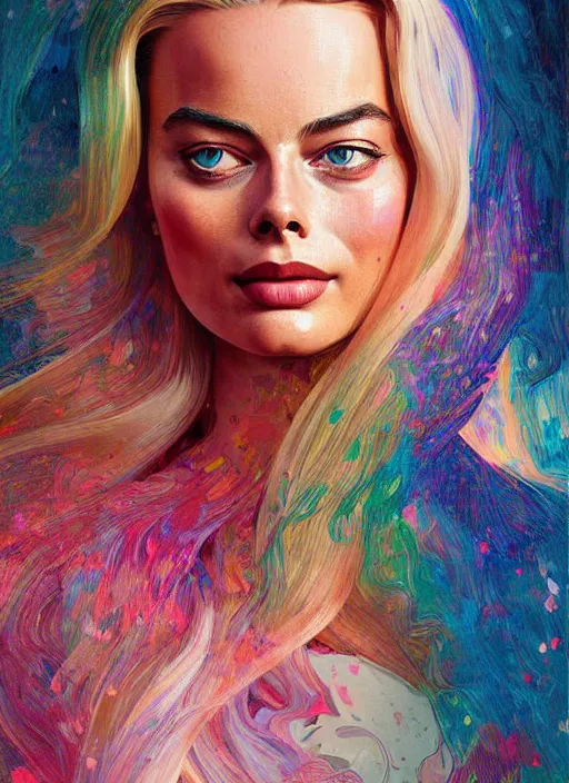 Image similar to margot robbie as a barbie doll, path traced, highly detailed, high quality, digital painting, alena aenami, lilia alvarado, shinji aramaki, karol bak, alphonse mucha, tom bagshaw