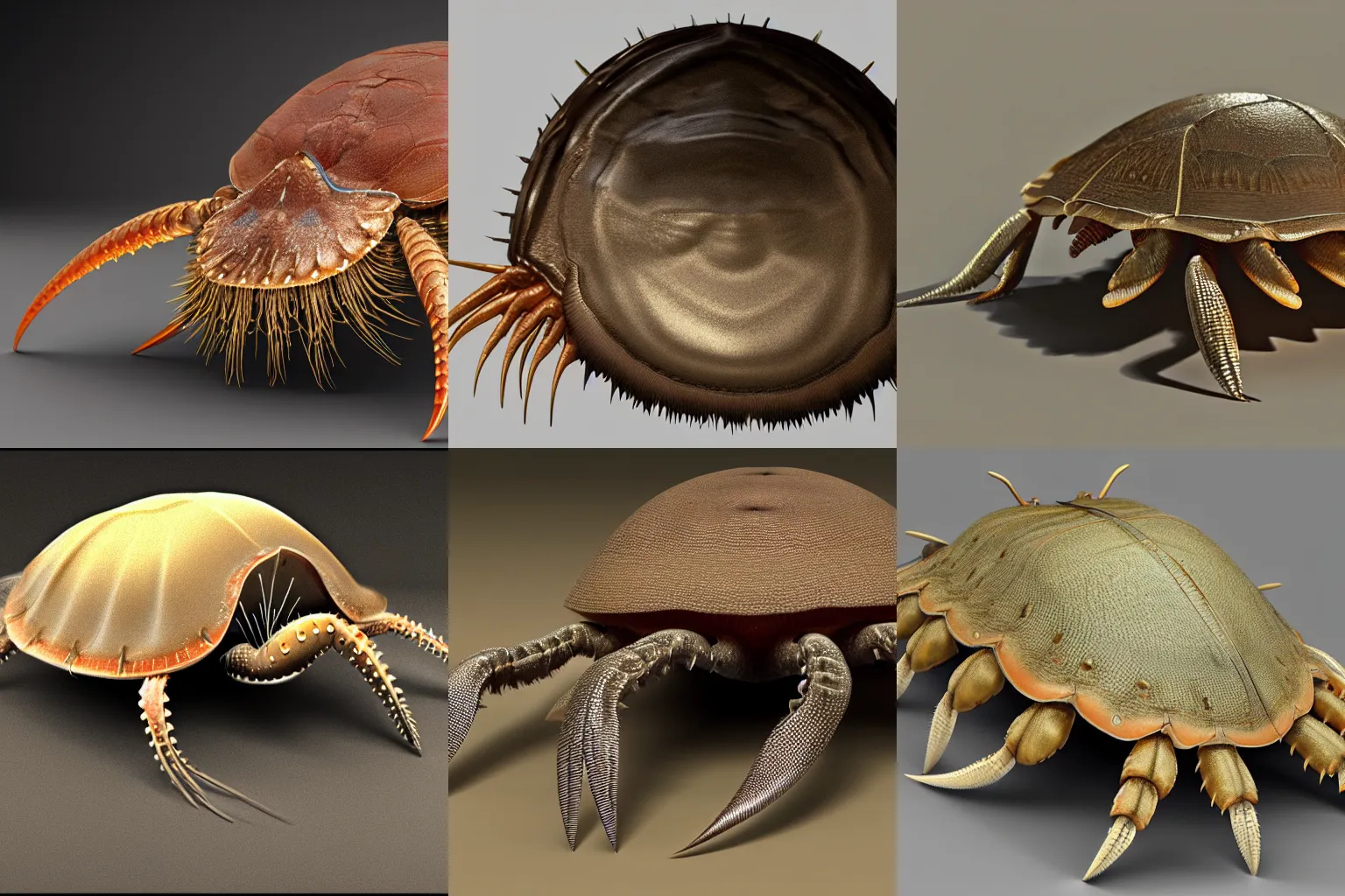 Prompt: extremely detailed portrait, parasitic horseshoe crab, 3 d render by ( ( charles r. knight ) ), 8 k, sharp focus, cgsociety
