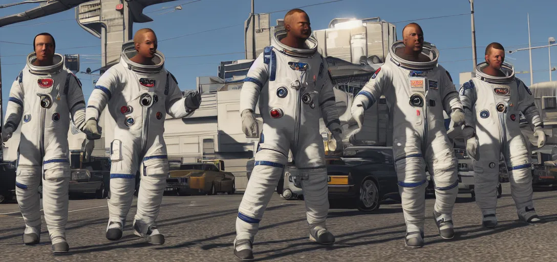 Prompt: Astronauts in GTA 5 Loading Screen Style