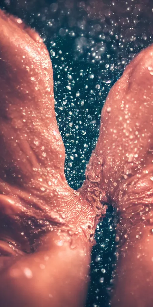 Image similar to a blurry closeup picture of woman's skin gripped tightly, dripping wet, female bodies, hands, macro photography, long exposure photograph, surrealism, anamorphic bokeh, atmospheric lighting, cinematic