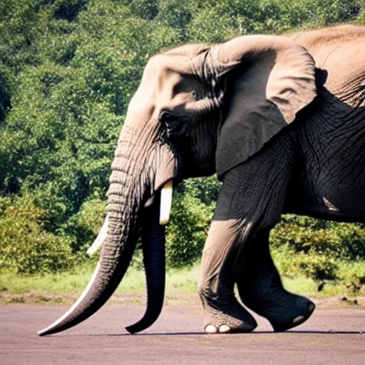 Prompt: photo, elephant is balancing on its trunk