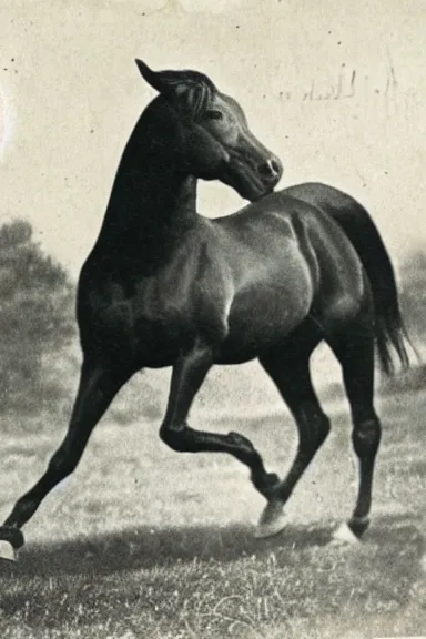 Prompt: an 1800s photo of a horse hovering off the ground