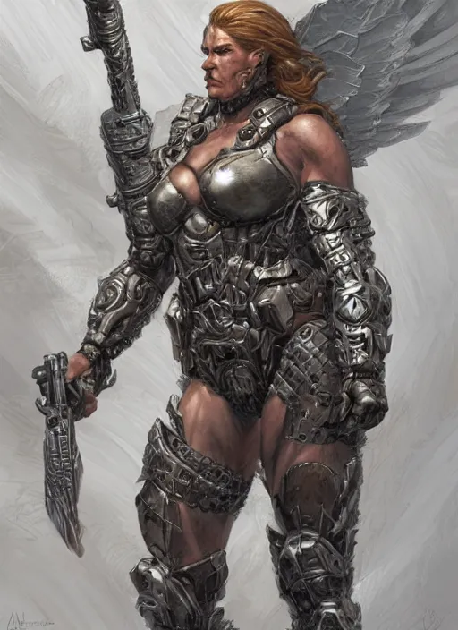 Prompt: very muscled Amazon doomslayer as a ruggedly mean looking heroine, intricate, elegant, highly detailed, centered, digital painting, artstation, concept art, smooth, sharp focus, illustration, art by artgerm and donato giancola and Joseph Christian Leyendecker, WLOP
