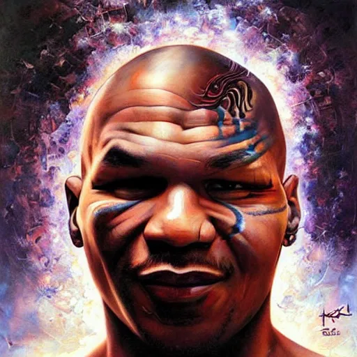 Image similar to mike tyson, ethereal, painting by karol bak