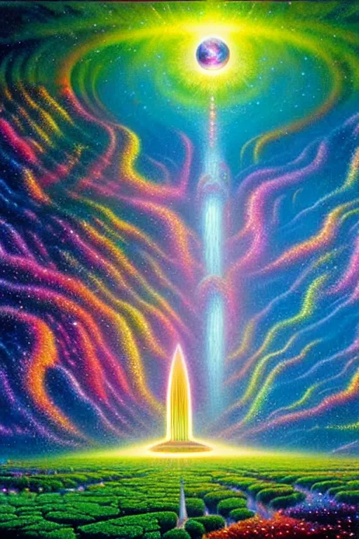 Prompt: a photorealistic detailed cinematic image of a beautiful vibrant iridescent future for human evolution, spiritual science, divinity, utopian, tornado of color, magical fairies, by david a. hardy, kinkade, lisa frank, wpa, public works mural, socialist